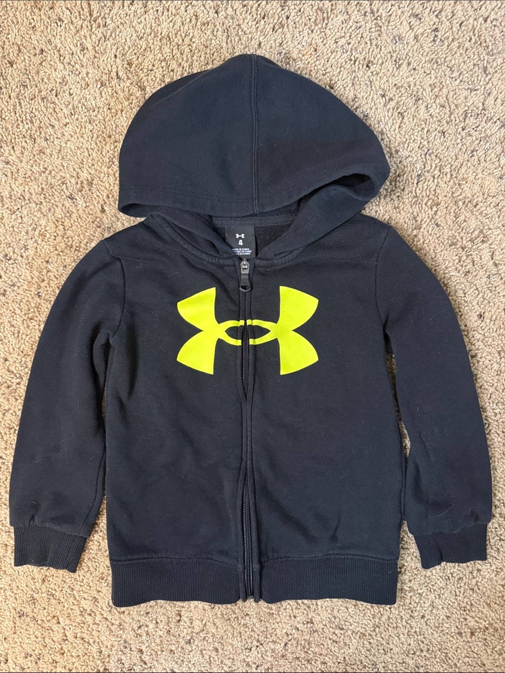 Under Armour Black Hoodie with Neon Yellow Logo - Kids Zip-Up